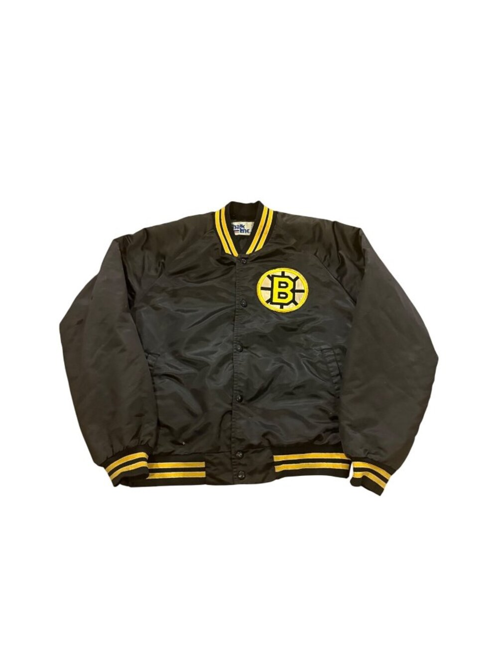 Vintage 80s Chalk Line Boston Bruins NHL Hockey Satin Jacket Black Men's Large